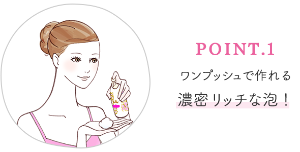 POINT 1 ワンプッシュで作れる濃密リッチな泡！