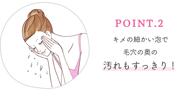 POINT 2 キメの細かい泡で毛穴の奥の汚れもすっきり！