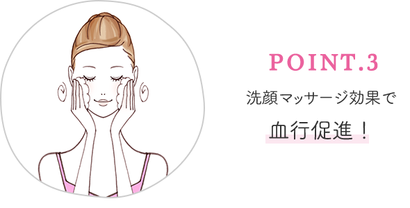 POINT 3 洗顔マッサージ効果で血行促進！